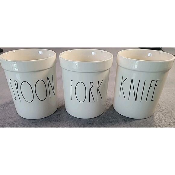 Rae Dunn Fork Spoon Knife Crock Set – Farmhouse Kitchen Décor – 3 Piece - Picture 1 of 7